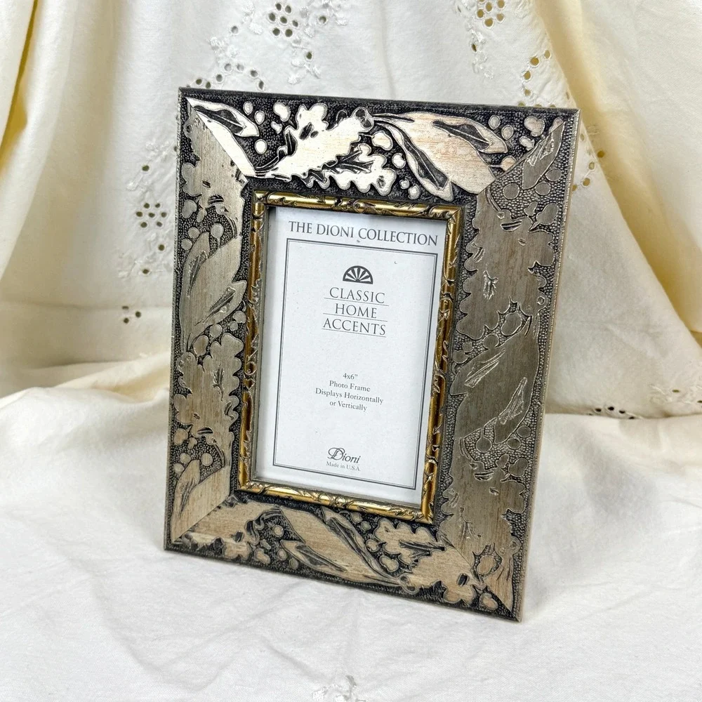 Ornate Botanical Photo Frame Silver Gold Oak Leaf Floral Whimsigoth Victorian